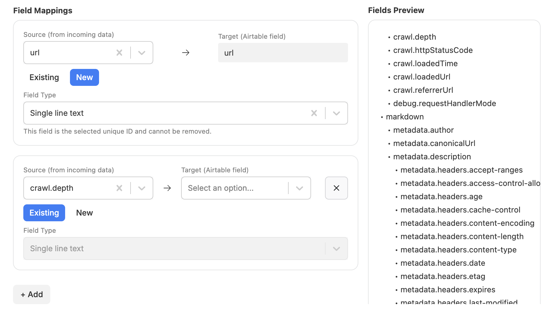 Preview dataset fields