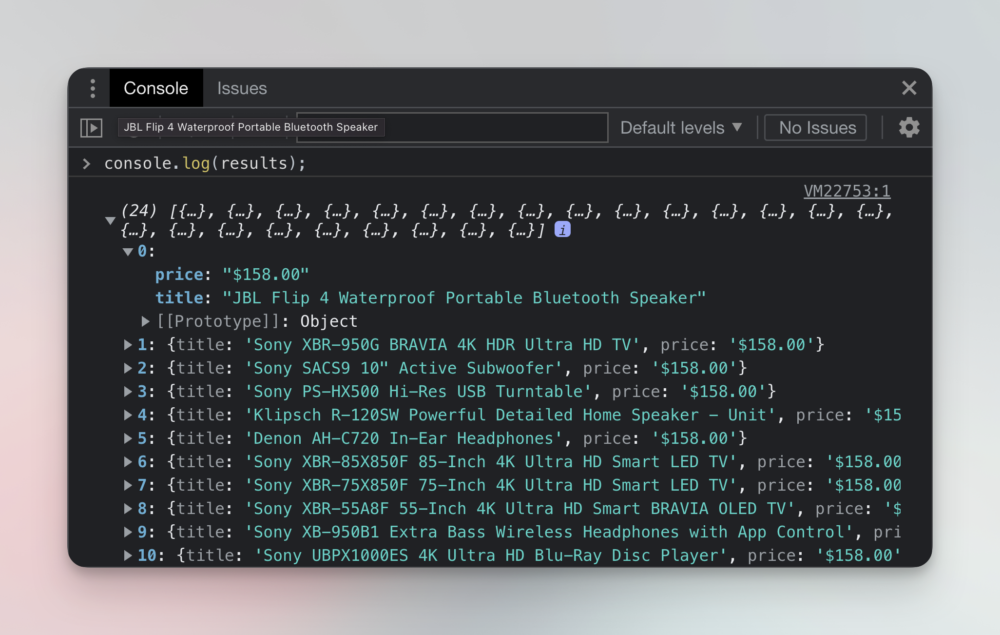 Print all products' data